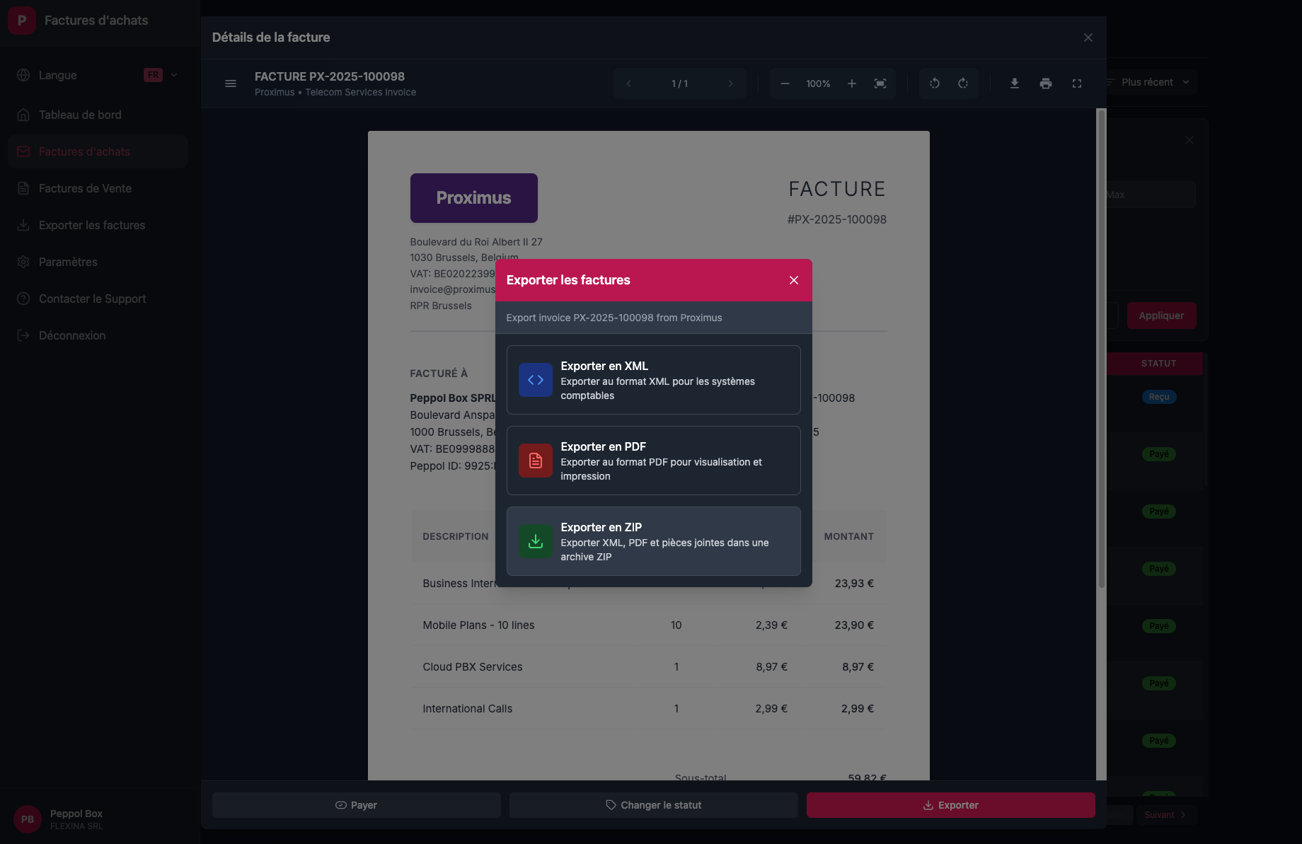 Purchase invoice validation interface