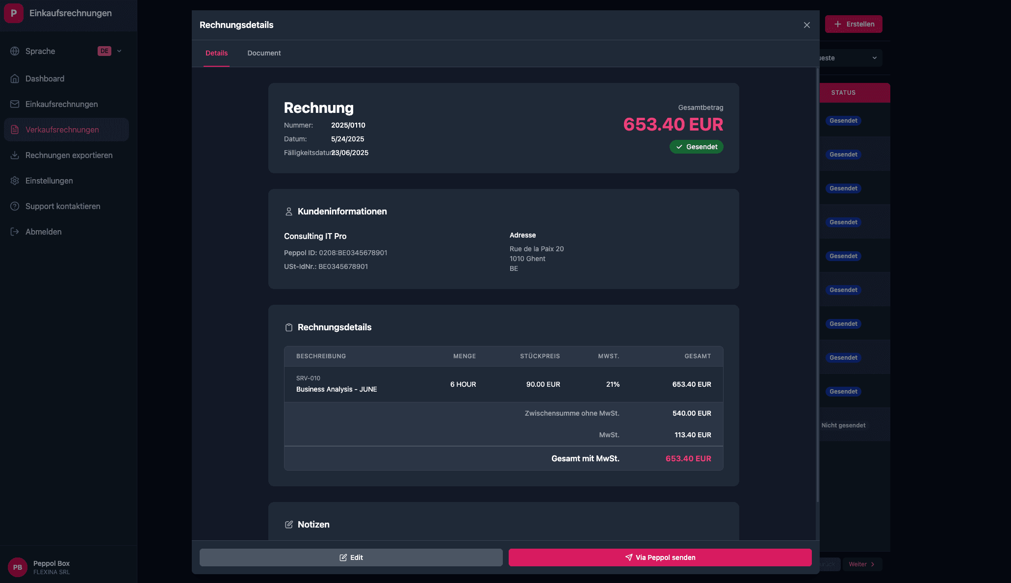 Invoice preview interface