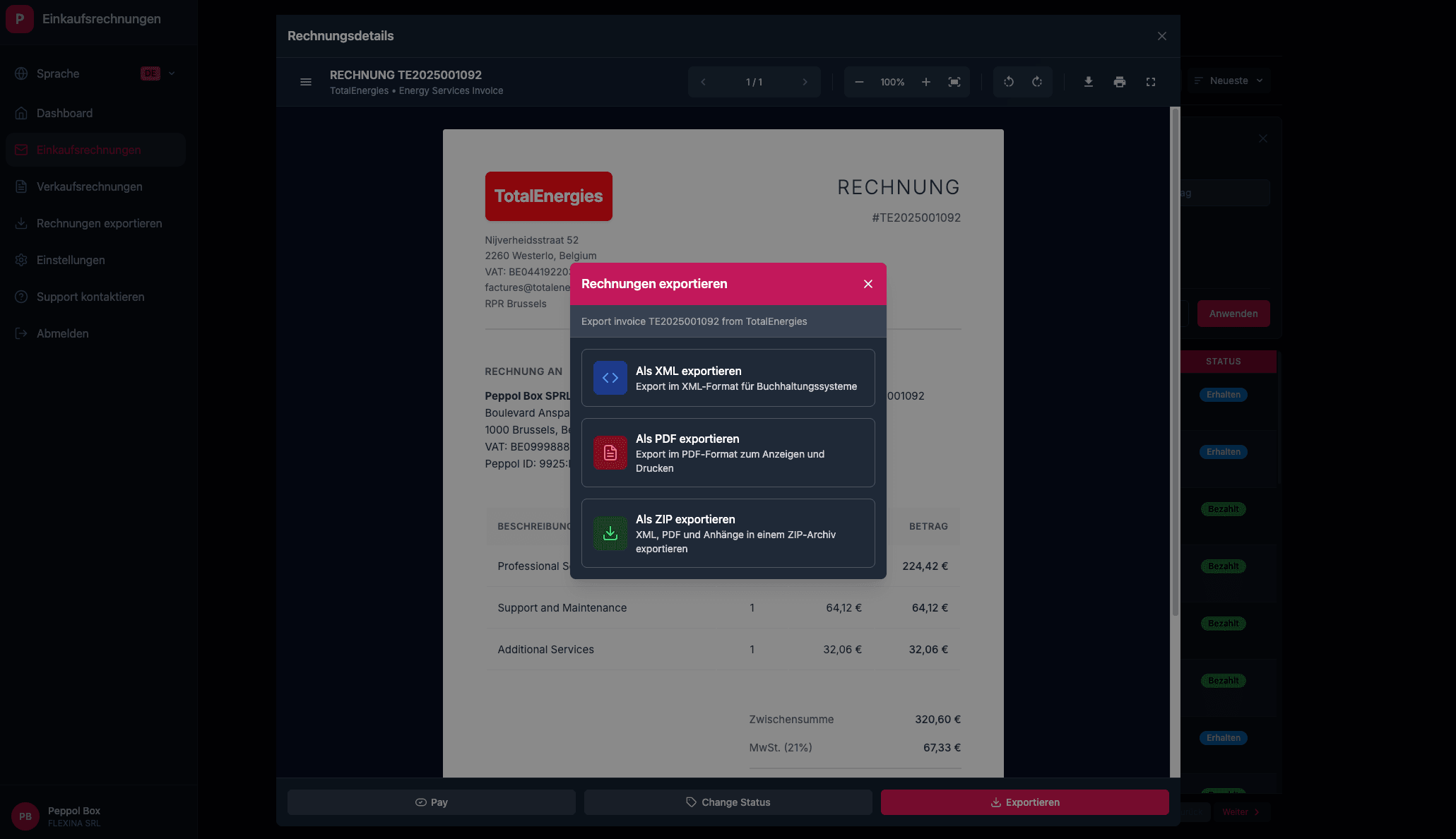 Purchase invoice validation interface