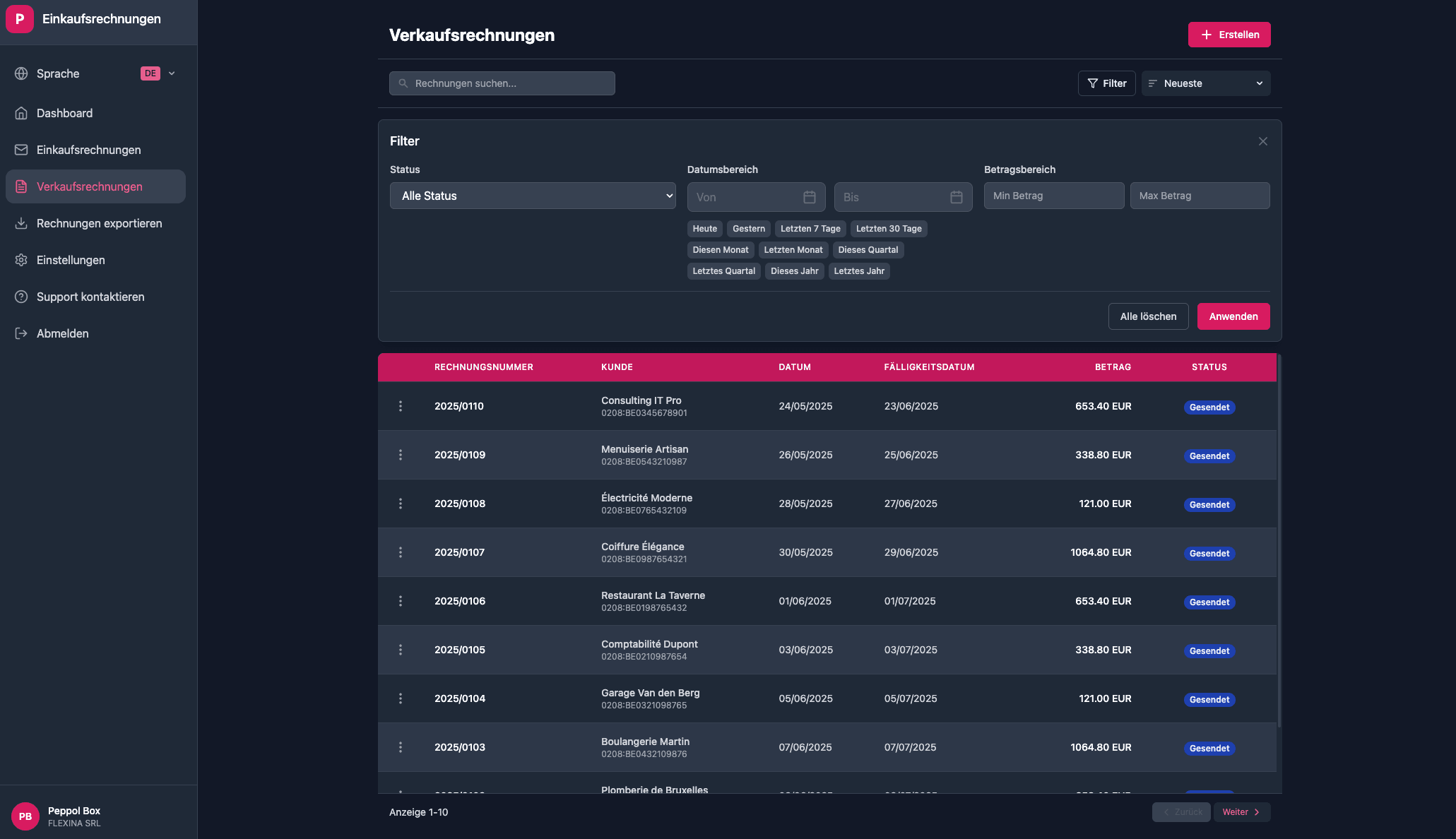 Sales invoice management interface