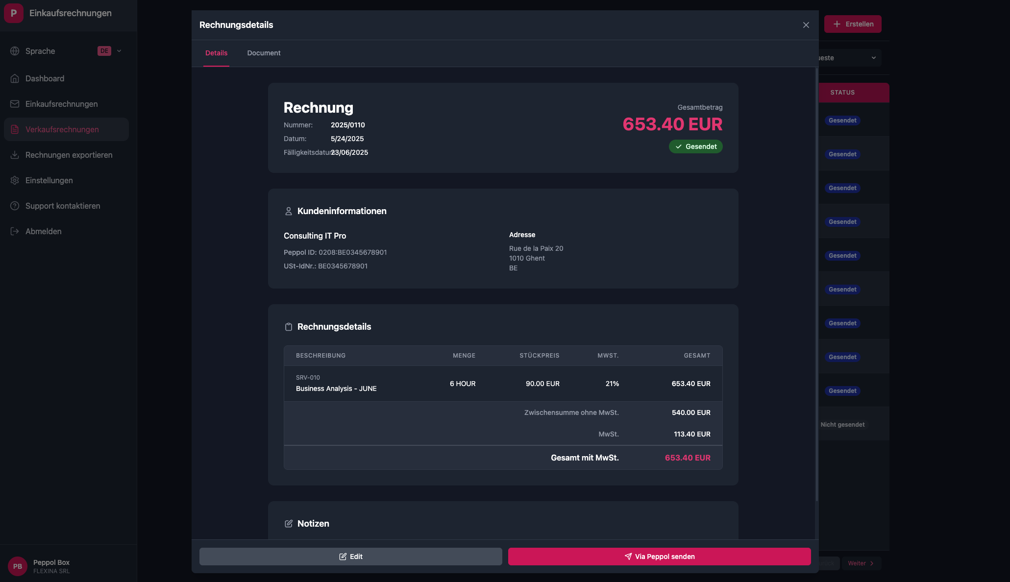 Invoice preview interface