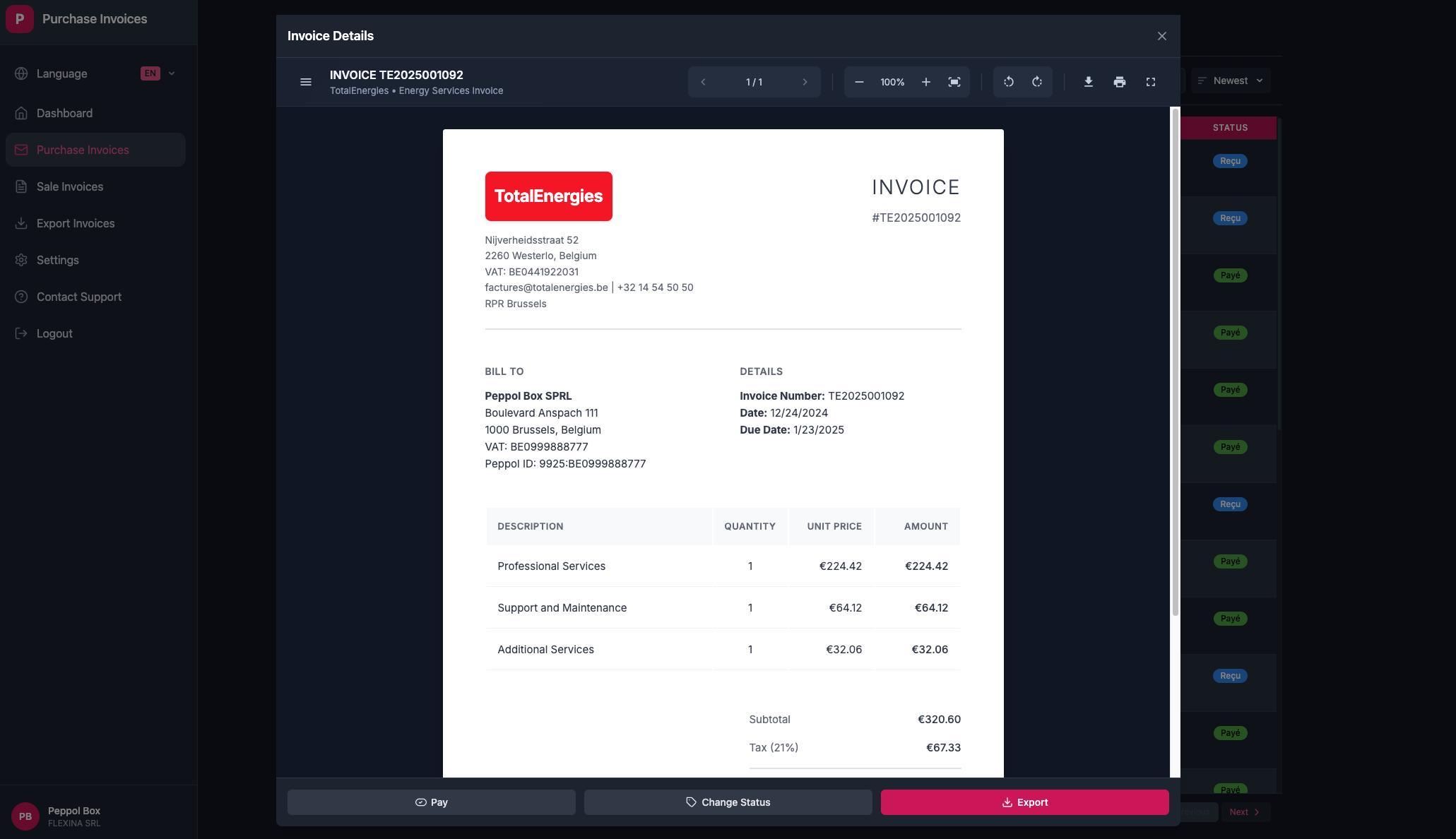 Purchase invoice detail view