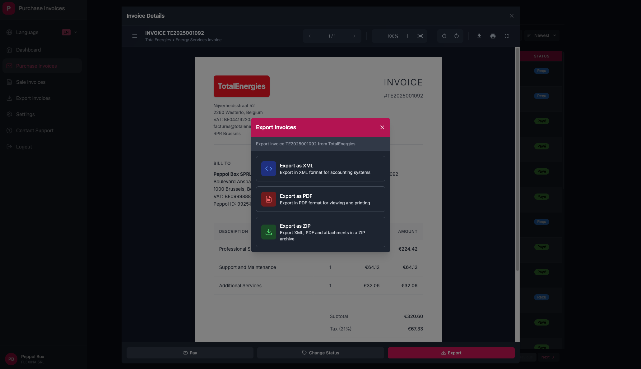 Purchase invoice validation interface