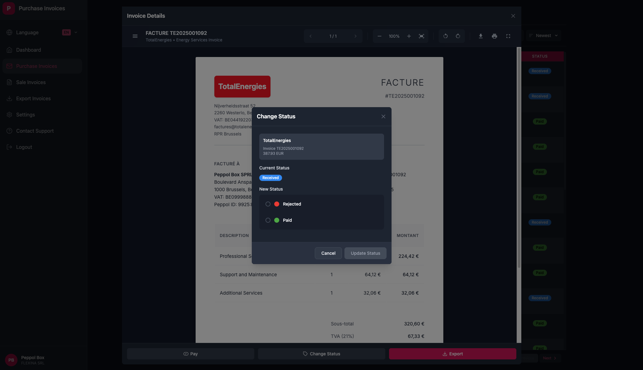 Purchase invoice import interface