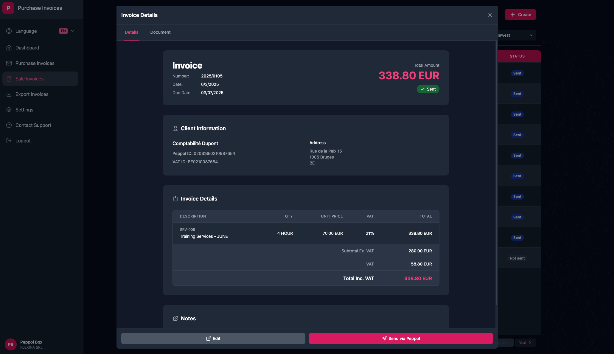 Invoice preview interface