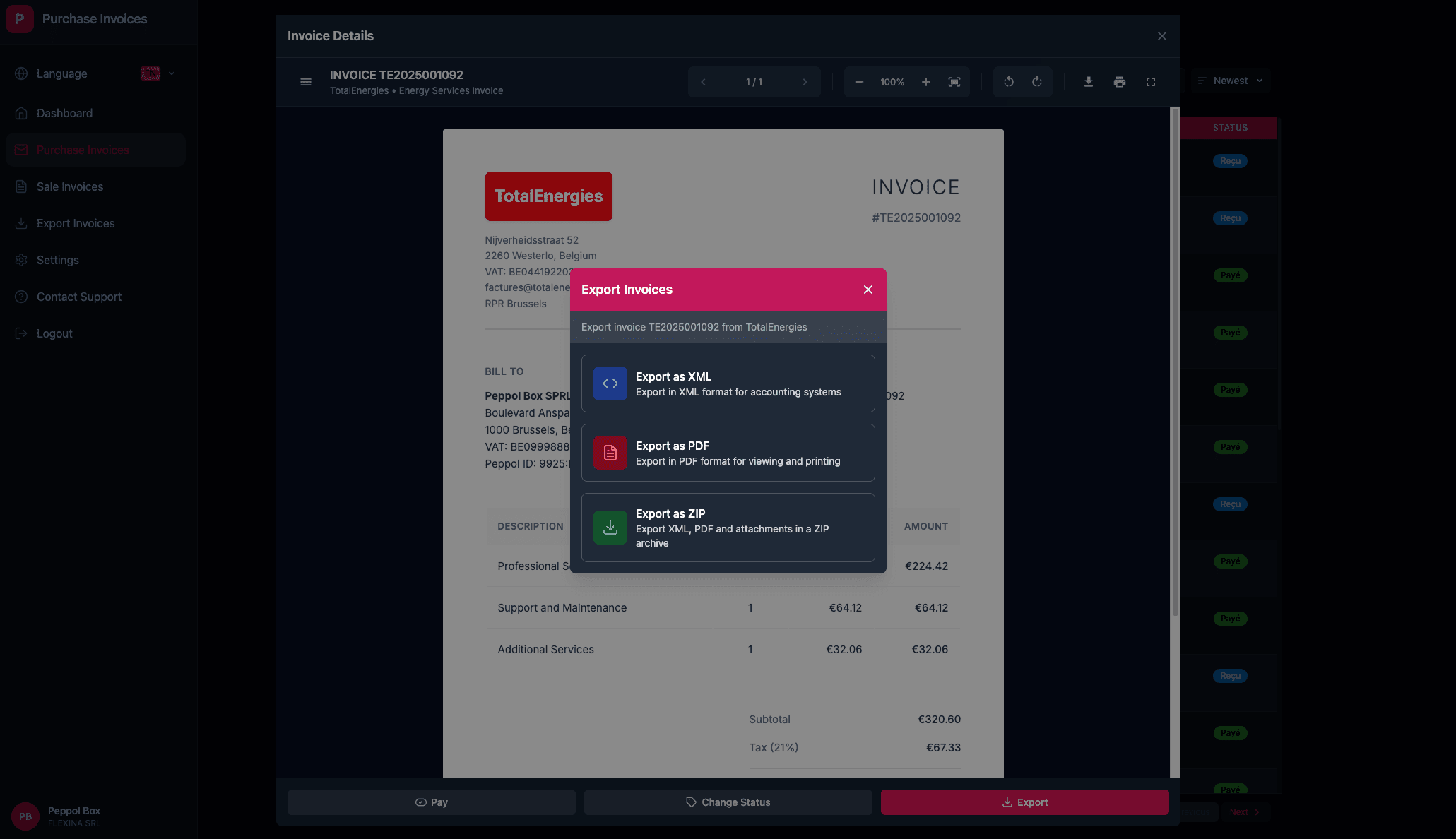 Purchase invoice validation interface