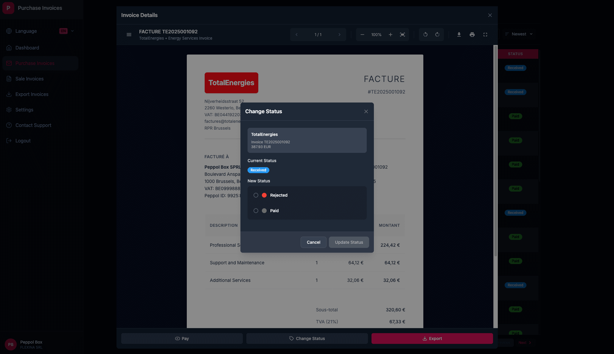 Purchase invoice import interface