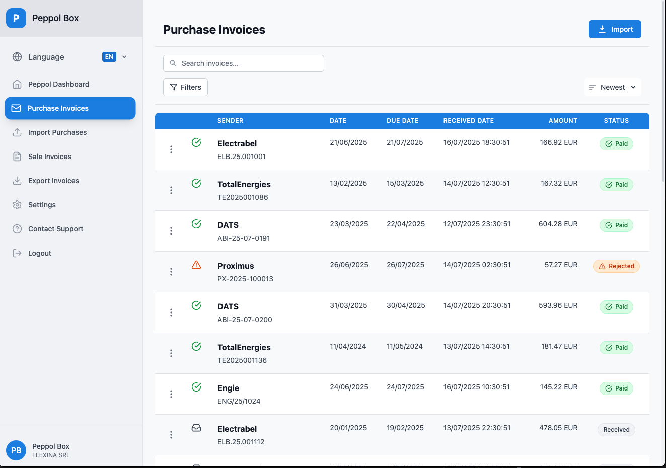 Automatic invoice reception