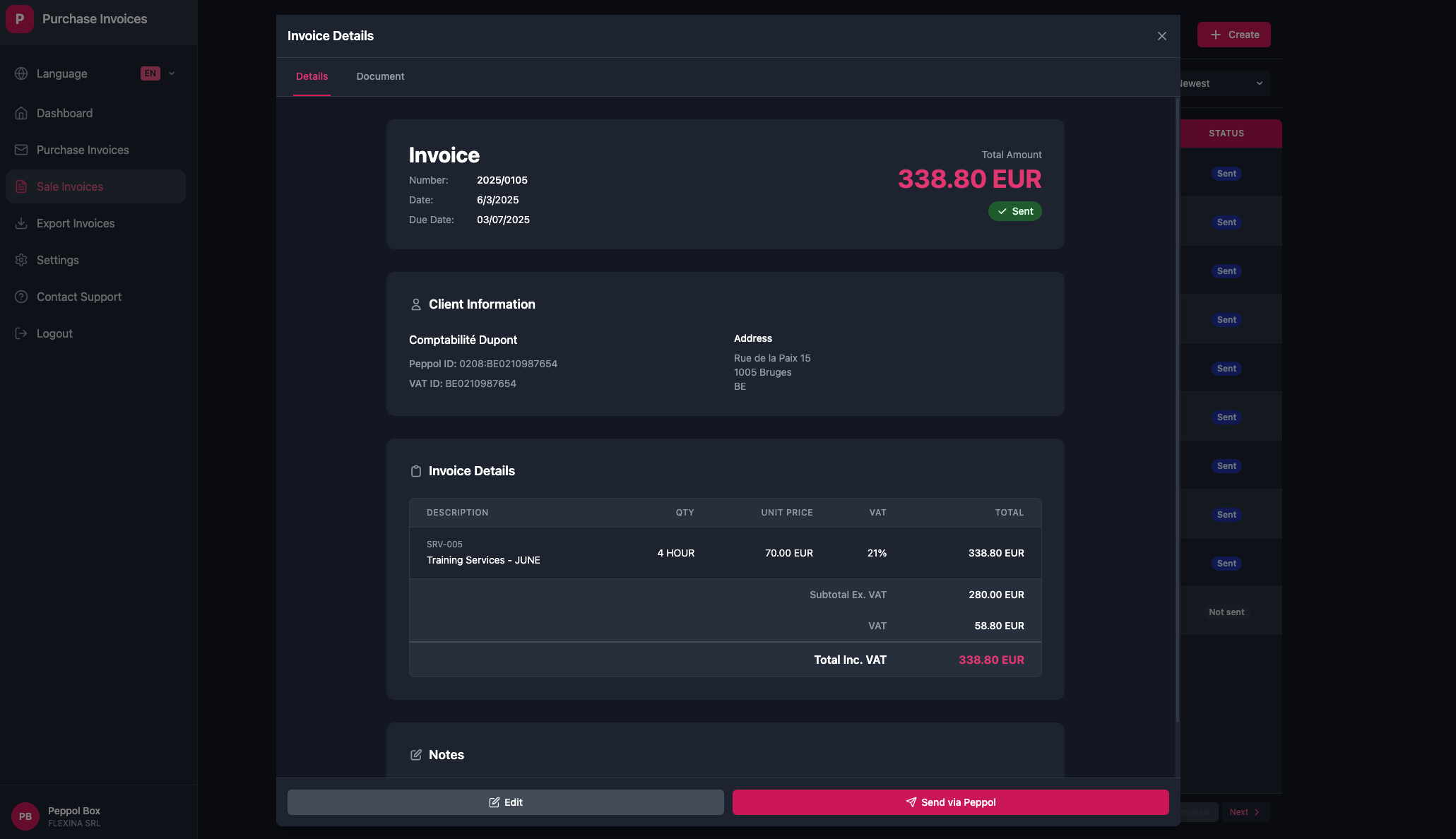 Invoice preview interface