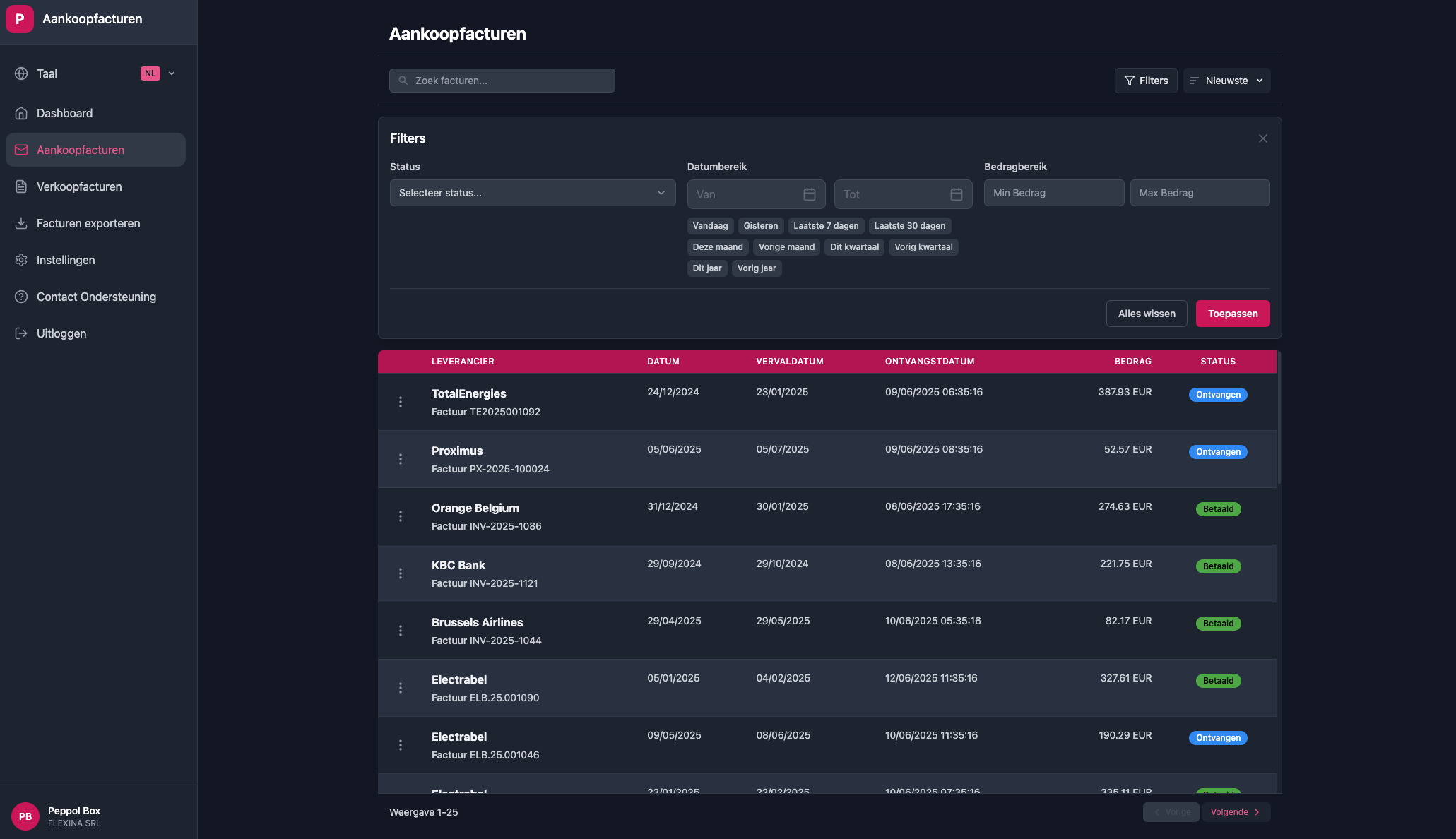 Purchase invoice management interface