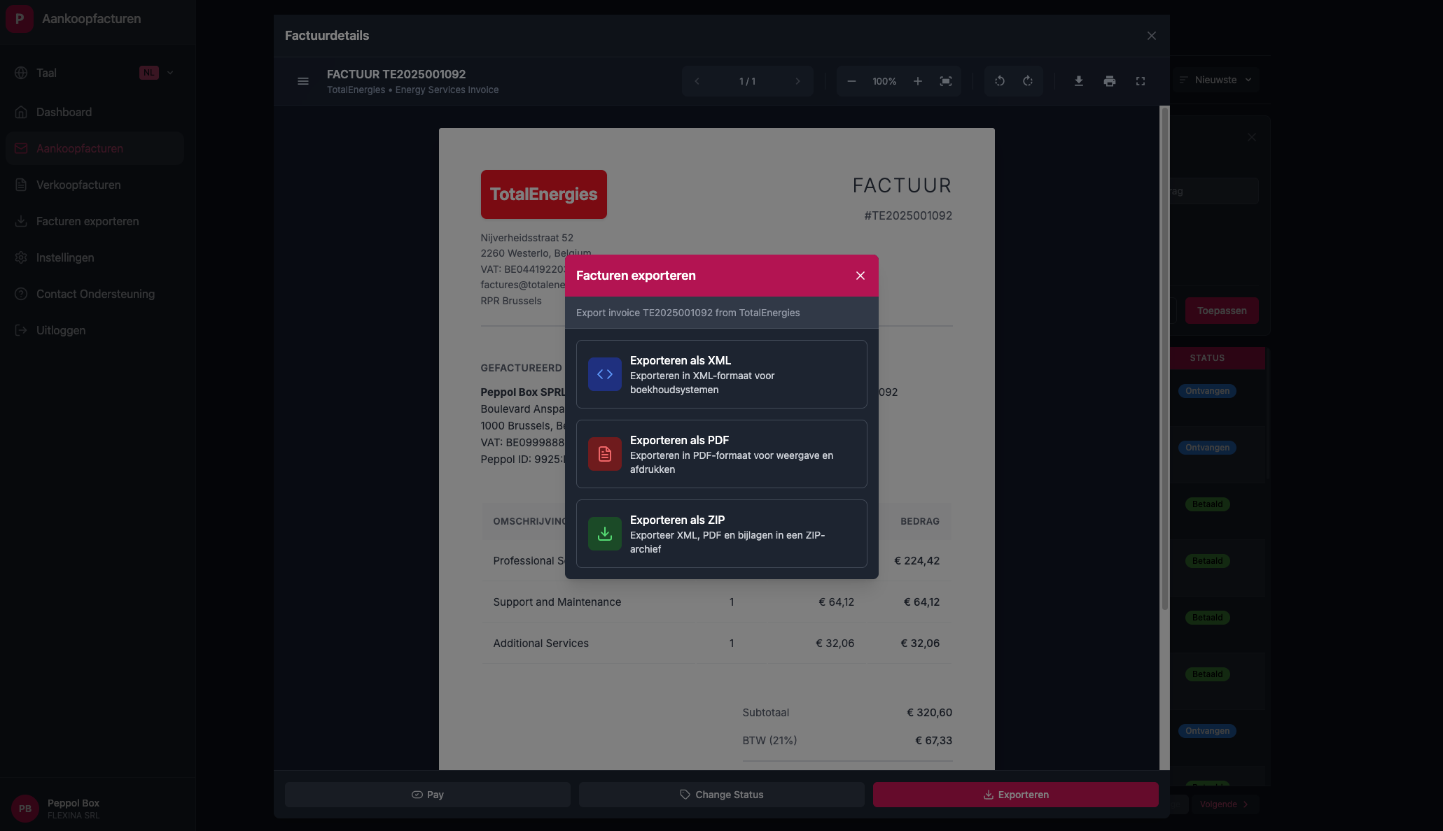 Purchase invoice validation interface