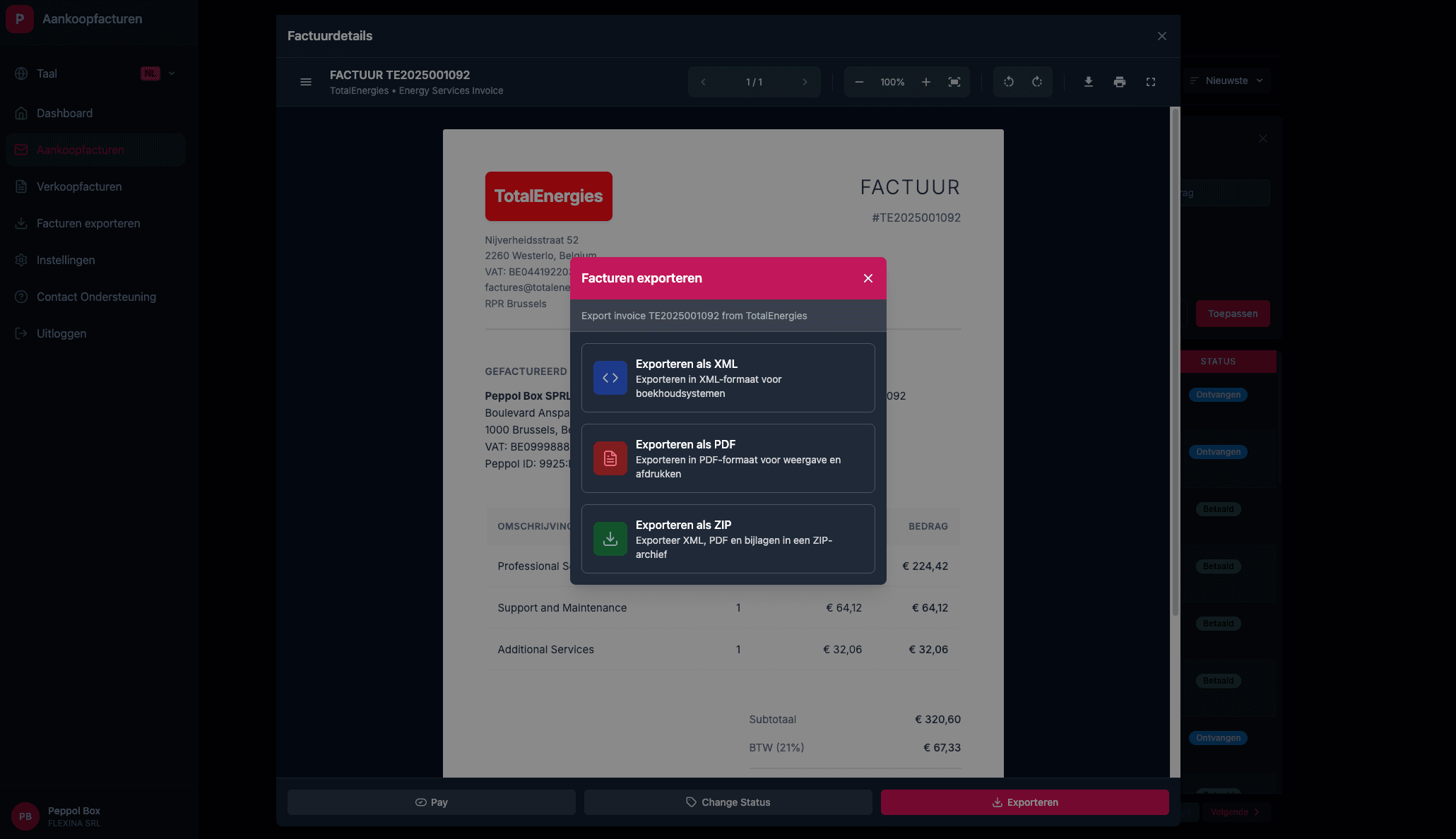 Purchase invoice validation interface