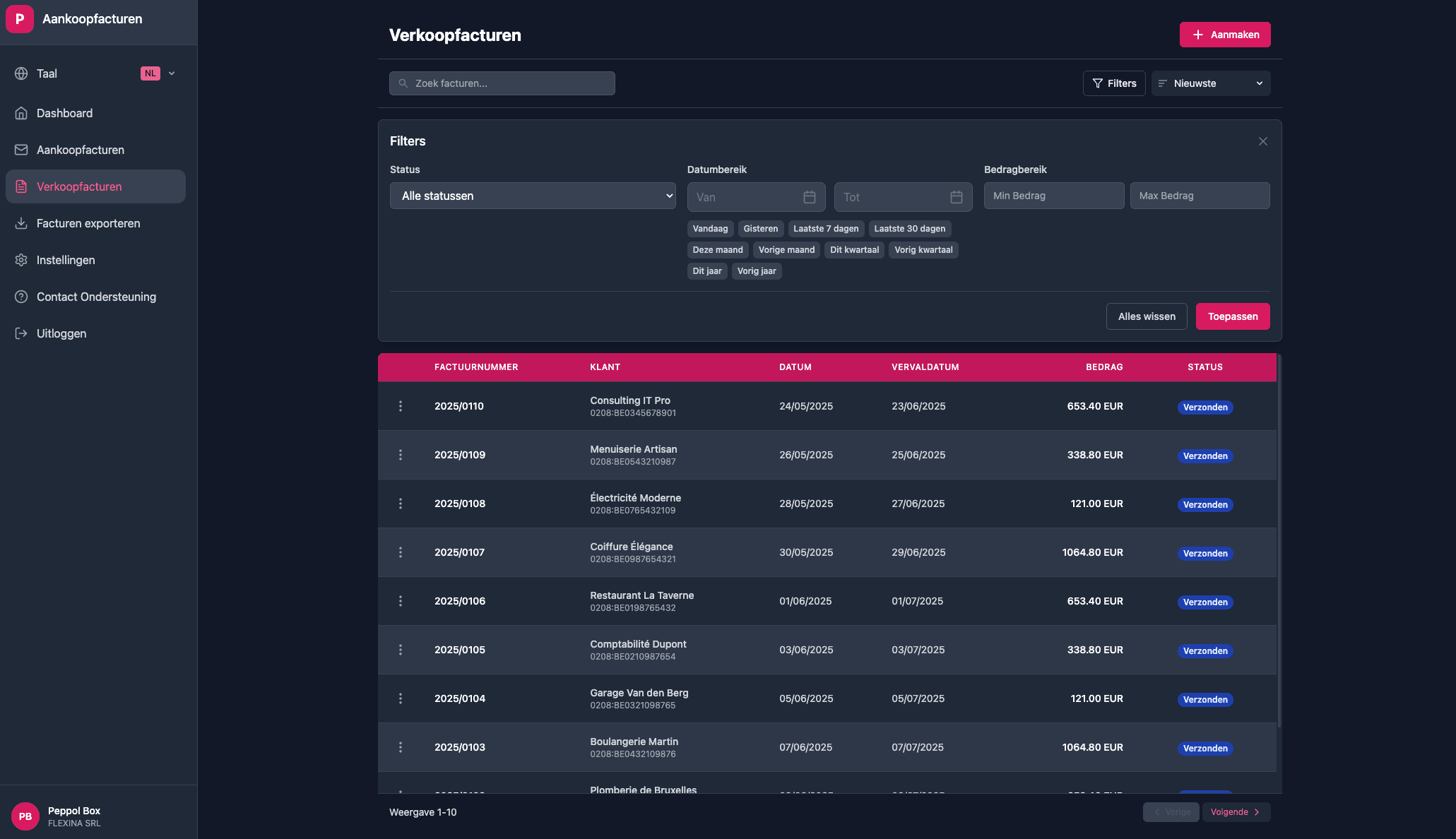 Sales invoice management interface