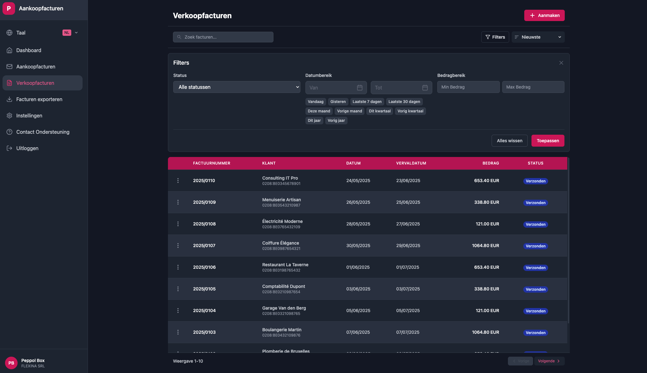 Sales invoice management interface