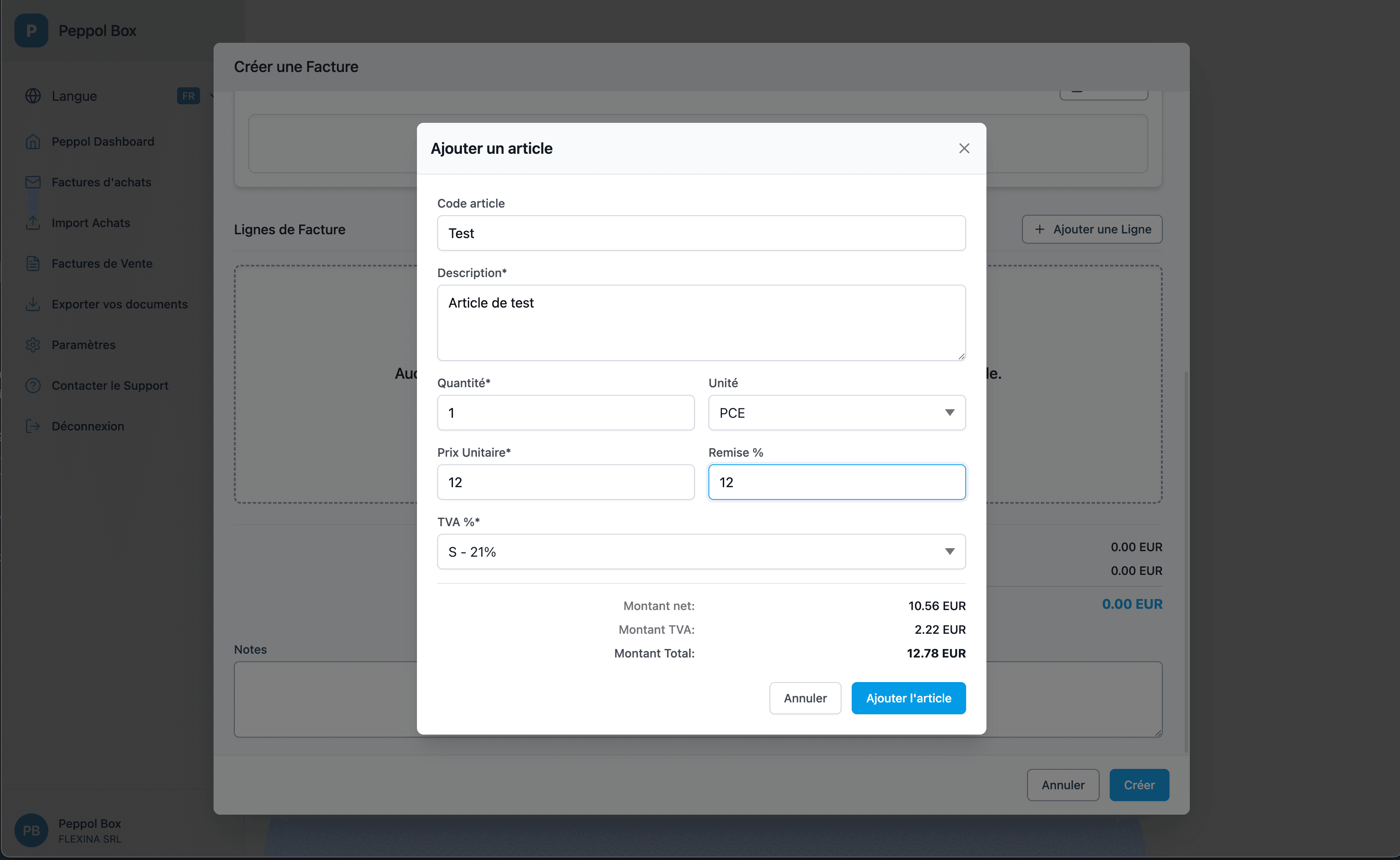 Invoice line creation interface