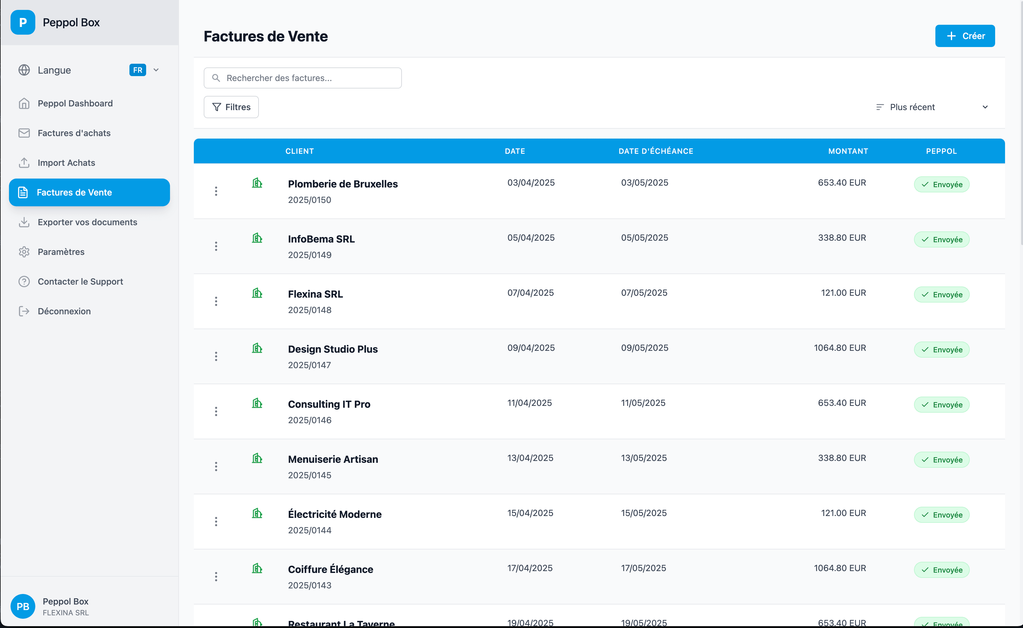 Sales invoice management interface