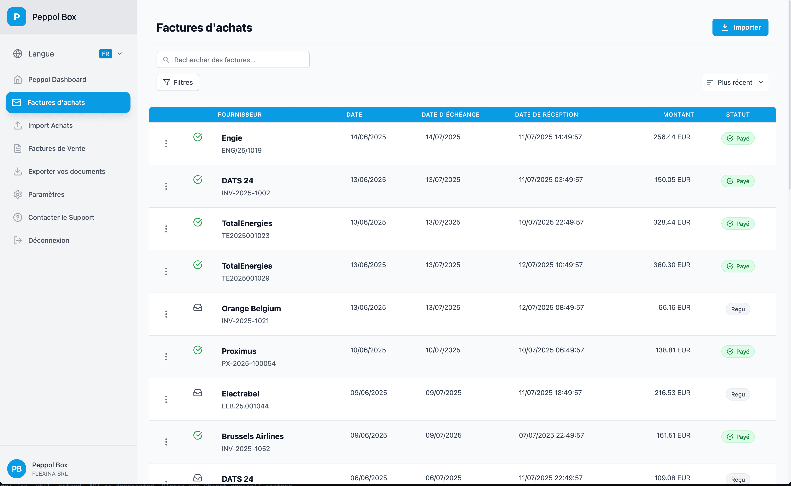 Purchase invoice management interface