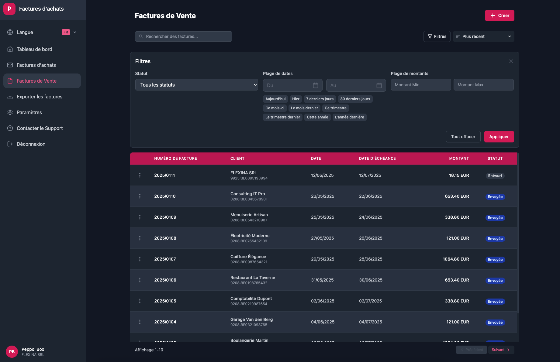 Sales invoice management interface