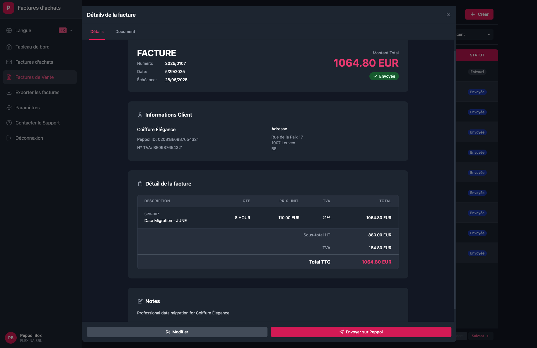 Invoice preview interface